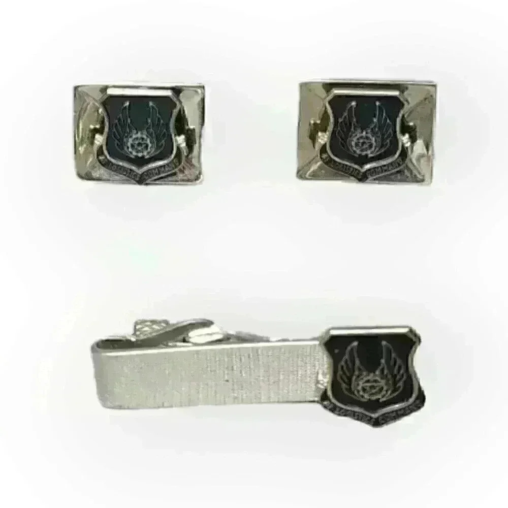 Vintage USAF AF Logistics Command Air Force Balfour Cufflinks & Tie Bar Clip Set